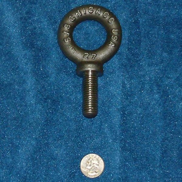 Forged shoulder eyebolt with 5/8 inch 11 tpi threads, 1-3/4 inch long shank